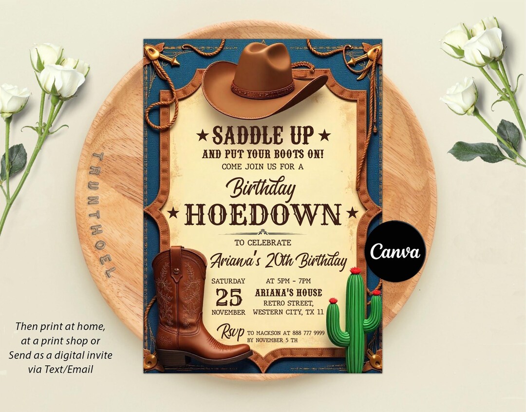 Editable Western Hoedown Invitation Template, Printable Cowboy Party ...