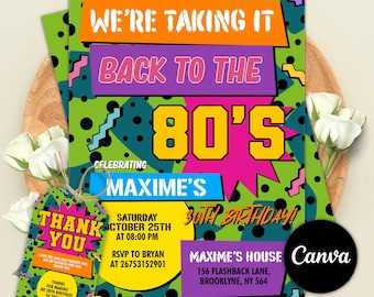 80s Birthday Party Invitation, Back to the 80s, Throwback Party, 80s Theme, House Party, Digital Editable Printable