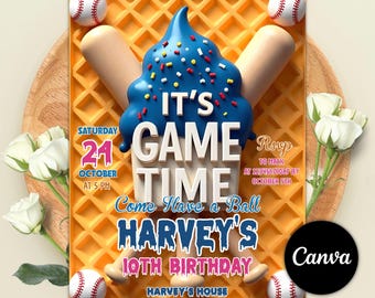 Baseball Drip Birthday Party Invitation, Sports Party Invitation, Baseball Birthday Invite, Baseball Drip Invites, Any Age, Editable Canva