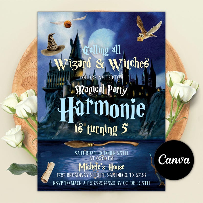 Practical Magic Invitations Editable Magical Birthday Invitation, Wizards Witches Birthday ...