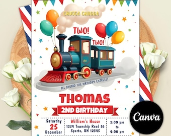 Train Birthday Invitation, Train Party Invite For Any Age, Kids Party Birthday Invites, Instant Download, Editable Canva Template