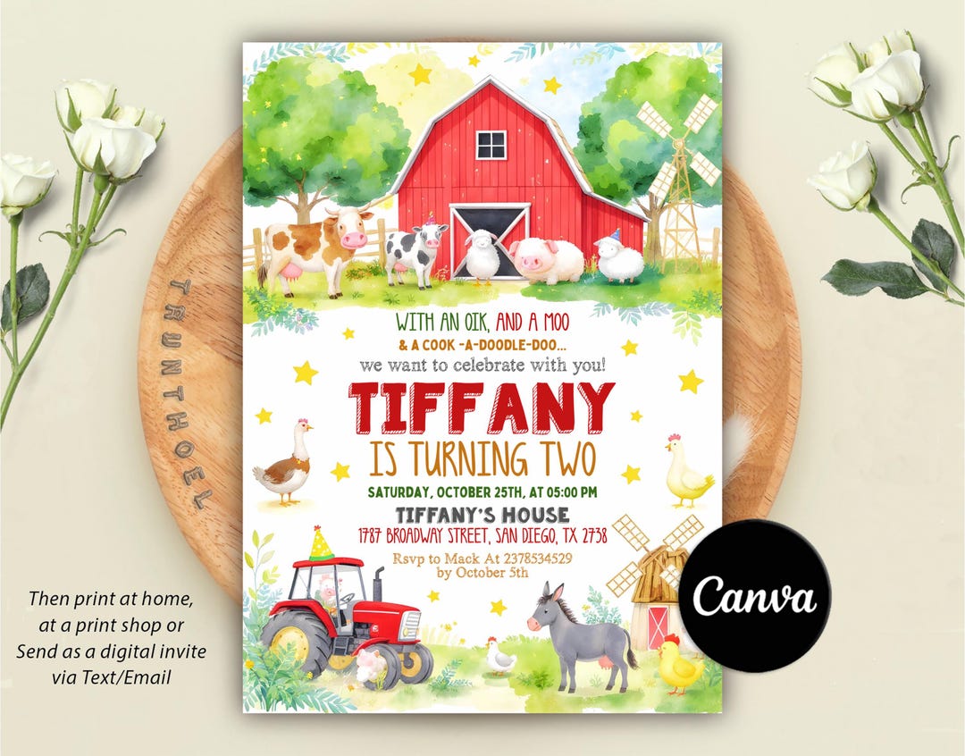 Editable Farm Birthday Invitation, Barnyard Animals Birthday Party ...