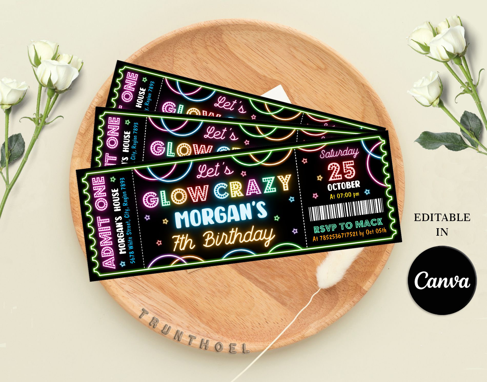 Simple Rave Style Ticket Invites Editable Disco Party Birthday Invitation Ticket, Disco Gender Neutral ...