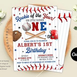 Baseball Party Geburtstagseinladung, Sportparty einladen, Rookie des Jahres einladen, bearbeitbar Alle Texte, sofortiger Download