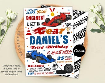 Invitación de cumpleaños editable de coche de carreras Invitación de coche de carreras deportivo, invitación para niños, invitación de cumpleaños de coche, descarga instantánea, plantilla de Canva