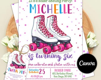 Editable Roller Skating Invitation, Roller Skating Birthday Party Invitation, Girl Roller Skating Birthday Invite, Roller Skate Party Invite