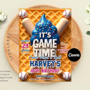 Baseball Drip Birthday Party Invitation, Sports Party Invitation, Baseball Birthday Invite, Baseball Drip Invites, Any Age, Editable Canva