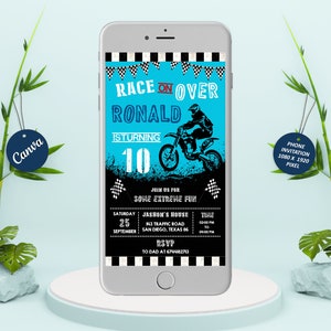 Electronic Bike Party Invitation, Dirt Bike Invites, Instant Download Dirt Bike Invitations, Editable in Canva