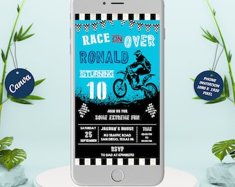 Electronic Bike Party Invitation, Dirt Bike Invites, Instant Download Dirt Bike Invitations, Editable in Canva
