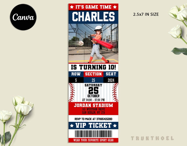 Baseball Ticket Birthday Invitation, Sports Invite Party, Sport ...
