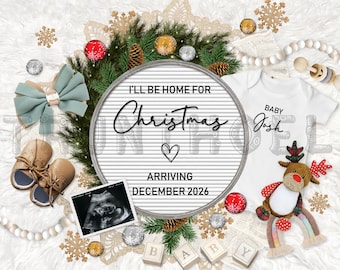 Christmas Pregnancy Announcement Digital, Baby announcement, Christmas Baby Reveal, Instant Download, Editable in Canva
