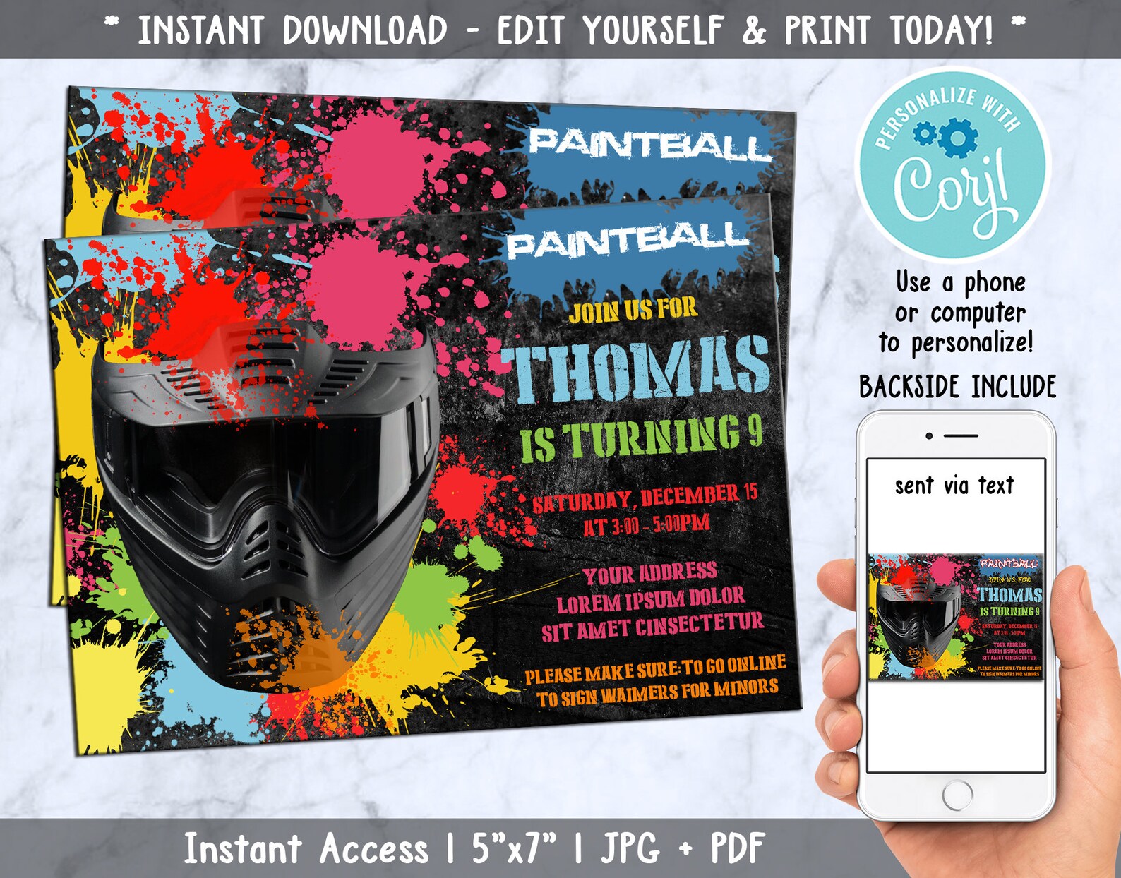Paintball Invitation Paintball Invitations Paintball Party Etsy