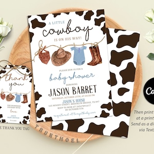 Cowboy Baby Shower Invitation Template, Western Babyshower Invite, Country Baby Shower Invitation, Digital Editable Printable