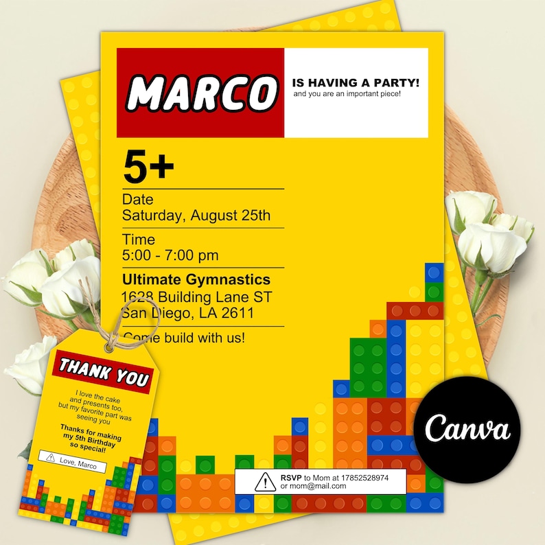 Building Block Birthday Invitation, Bricks Party Invite, Construction ...