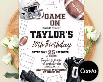 Football Birthday Invitation, American Football Party Invite, Sports Theme Birthday Party, Any Age, Printable, Editable Canva Template