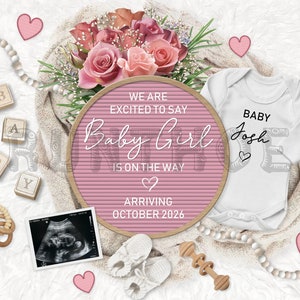 Girl Pregnancy Announcement Digital Baby Announcement Editable Template Instant Download Girl Gender Reveal For Social Media