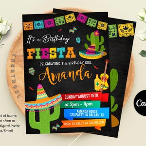 Fiesta Birthday Invitation, Mexican Floral Birthday Invite, Mexican Papel Picado Birthday Invite, Mexican Theme Invitation, Editable Canva
