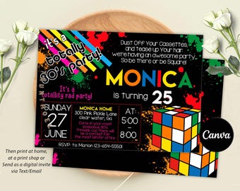 80s Birthday Party Invitation, 80s Invitation, 80s Party Invitation, Eighties party Invitation, Back to the 80s Theme Invitation
