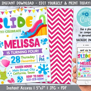 Joint Splash Water Slide Birthday Party Invitation , Water Slide Invitation, Splash Pool Party Invite, Water Slide Theme Party, CORJL image 1