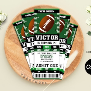 Football Ticket Invitation, Football Birthday Party Invitation, Sport Party Theme, Any Age, Instant Download, Editable, Printable