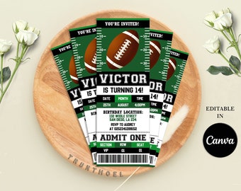 Football Ticket Invitation, Football Birthday Party Invitation, Sport Party Theme, Any Age, Instant Download, Editable, Printable