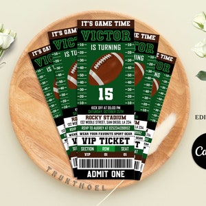 Football Ticket Birthday Invitation, American Football Ticket Invite, Football Party, Sports Ticket Style Party Invite, Editable Printable