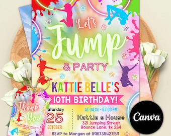 Jump Birthday Invitation, Trampoline Party Invitation, Let's Jump Party Invitation, Tie Dye Jump Birthday Party, Glow Jump Trampoline Party