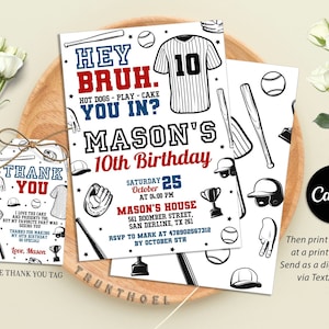 Invitation de baseball modifiable, invitation de fête d'anniversaire de baseball, recrue de l'année, invitation de fête de sport, téléchargement immédiat