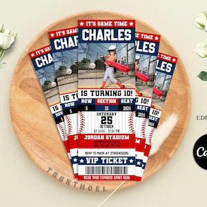 Invito di compleanno del biglietto da baseball, invito alla festa sportiva, festa di compleanno sportiva, modificabile, stampabile