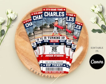 Baseball Ticket Birthday Invitation, Sports Invite Party, Sport Birthday Party, Editable, Printable