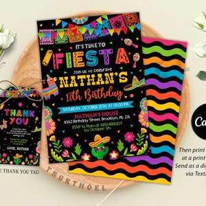 Fiesta Birthday Party Invitation, Mexican Theme Invitation, Fiesta Party Invites, Cinco De Mayo, Editable in Canva