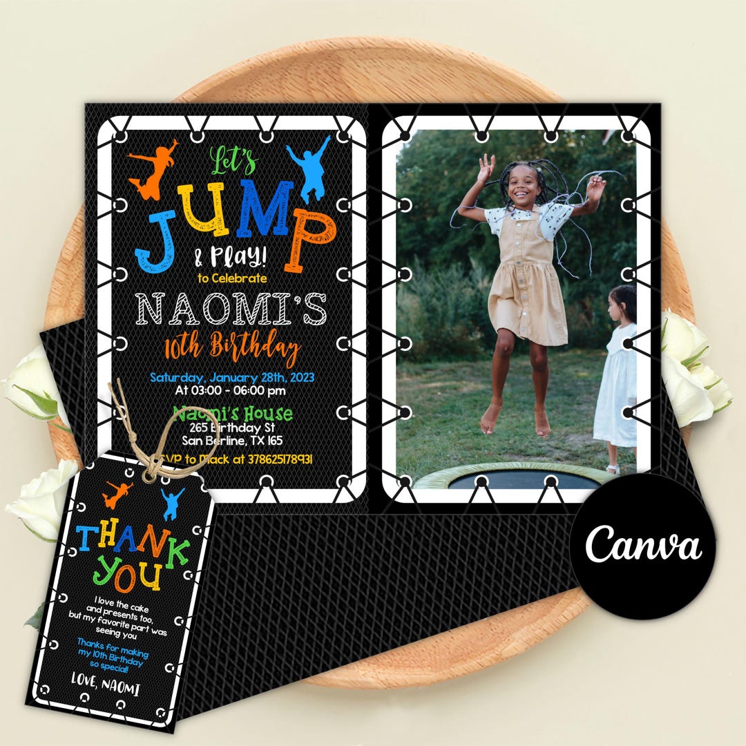 Inviti Per Festa Di Compleanno A Tema Trampolino - 20 Biglietti Con Buste, Cartoncino 250g, Spazio Per Data E Ora, 10,2x15,2 Cm