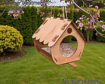 Slot-Together Wooden Bird Feeder Kit | Danish Oil Finish, No Tools Required | Eco-Friendly Garden Craft