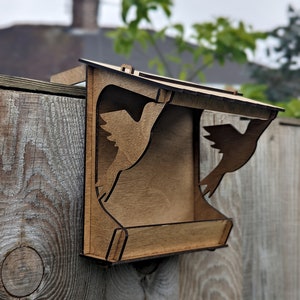 Build your own Fence Hung Bird Feeder Flat Pack kit for Kids and Adults, No Glue or Tools required Pre-finished