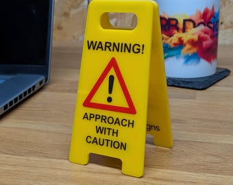 Warning Approach With Caution Desk Sign | Funny Office Decor | Novelty A-Frame Sign | Secret Santa Gift for Coworker | Desk Accessory