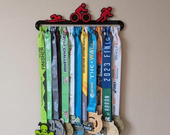 Triathlon Icons Medal Hanger | Black Acrylic Wall Rack (Holds 12 Medals)