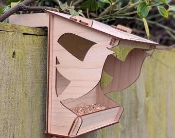 Fence Hung Wooden Bird Feeder Kit - No Tools or Glue Required - Easy Slot Together DIY Garden Project