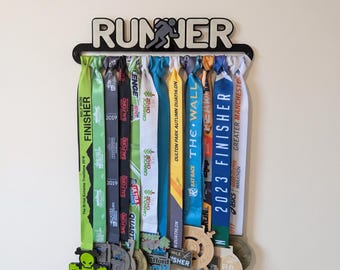 Runner Medal Hanger | Laser-Cut Acrylic Wall Mount | Holders 12 Medals