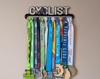 Cyclist Medal Hanger | Gloss Black Acrylic Wall Mount | Holders 12 Medals