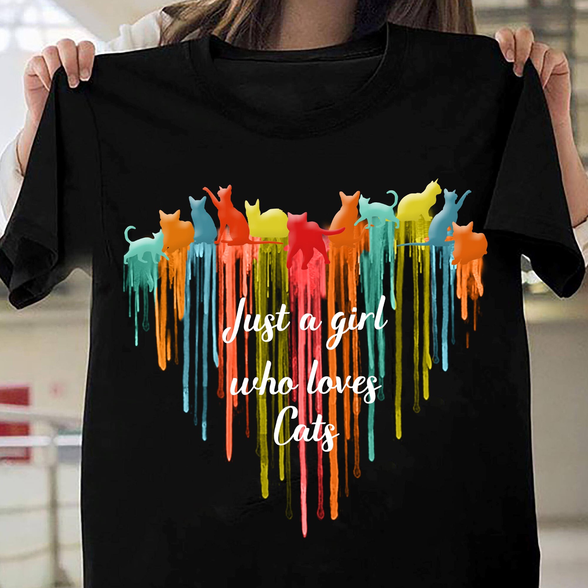 Just A Girl Who Loves Cats Shirt Colorful Heart Cat Lover Etsy