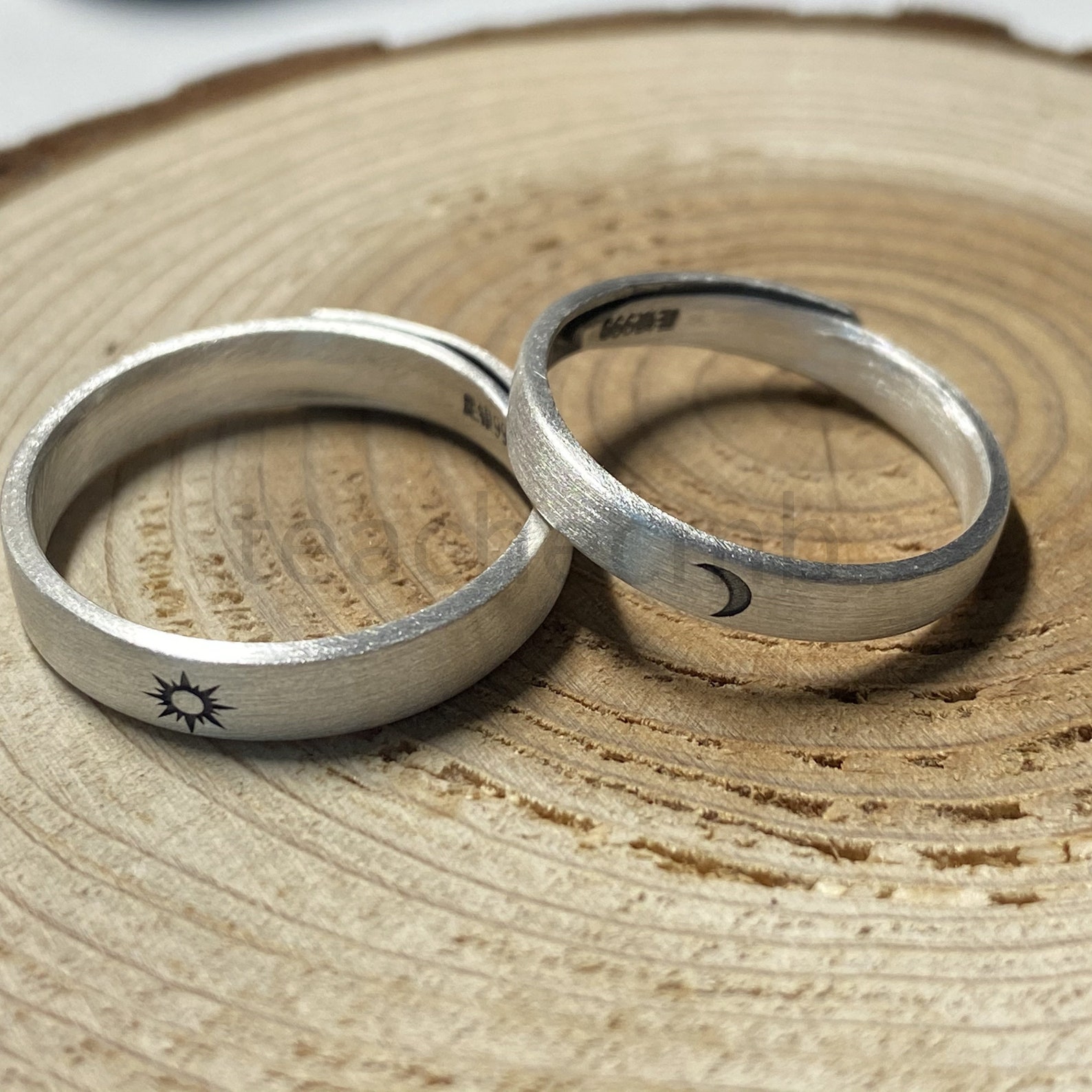 999 plata pareja luna y anillos de sol anillos de la luna y Etsy