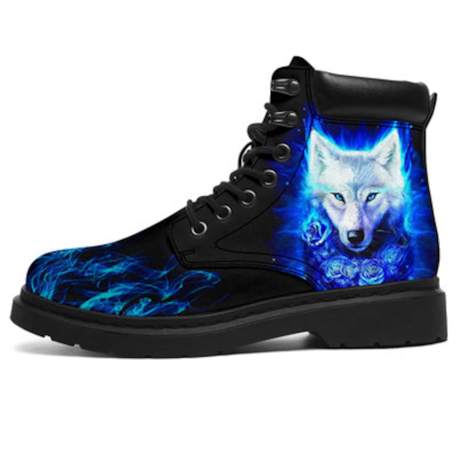 Gorgeous Wolf Custom Cool Leather Boots Men's Boots | Etsy