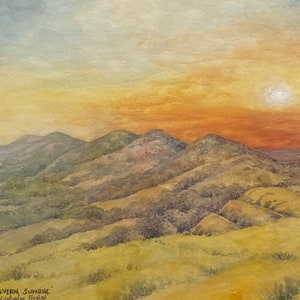 Malvern Sunrise. The Malvern Hills. Framed original watercolour