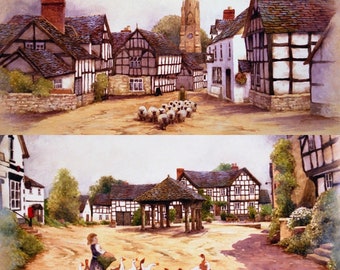 Pembridge  and Weobley.Herefordshire. Pair of signed special edition mounted prints