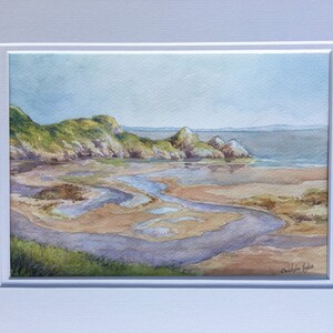 De Drie Kliffen Baai. De originele aquarel van de kust van Gower