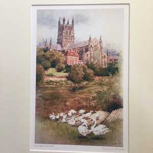 Worcester Cathedral and Swans Signed Special Edition Print