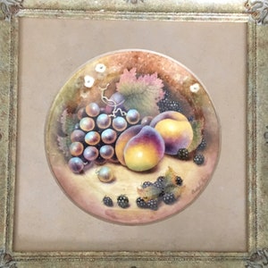 Worcestershire Fruit. Framed Handpainted bone china coupe plate. Former Royal Worcester Artist