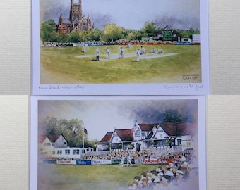 Two Worcestershire Cricket signed artists prints . Mounted ready to frame