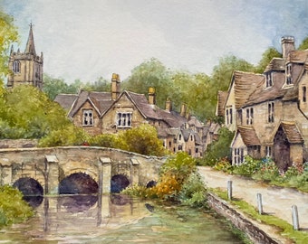 Castle Combe. The Cotswolds. Signed special edition print. Mounted 14 in x 11 in .