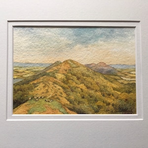 The Malvern Hills . Worcestershire Beacon and sheep grazing.Framed original watercolour
